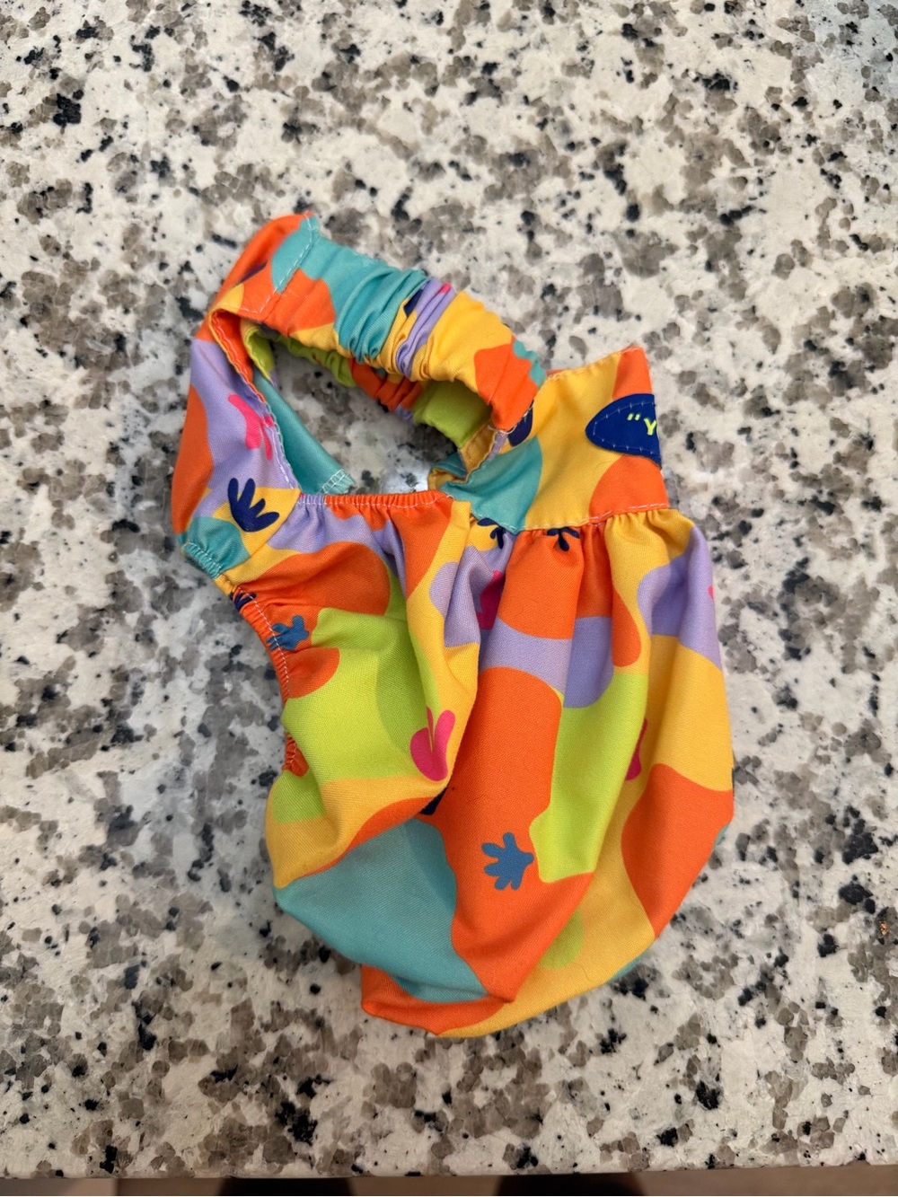 Colorful Abstract Print Pet Scrunchie Dress - Orange, Yellow, Green, Purple